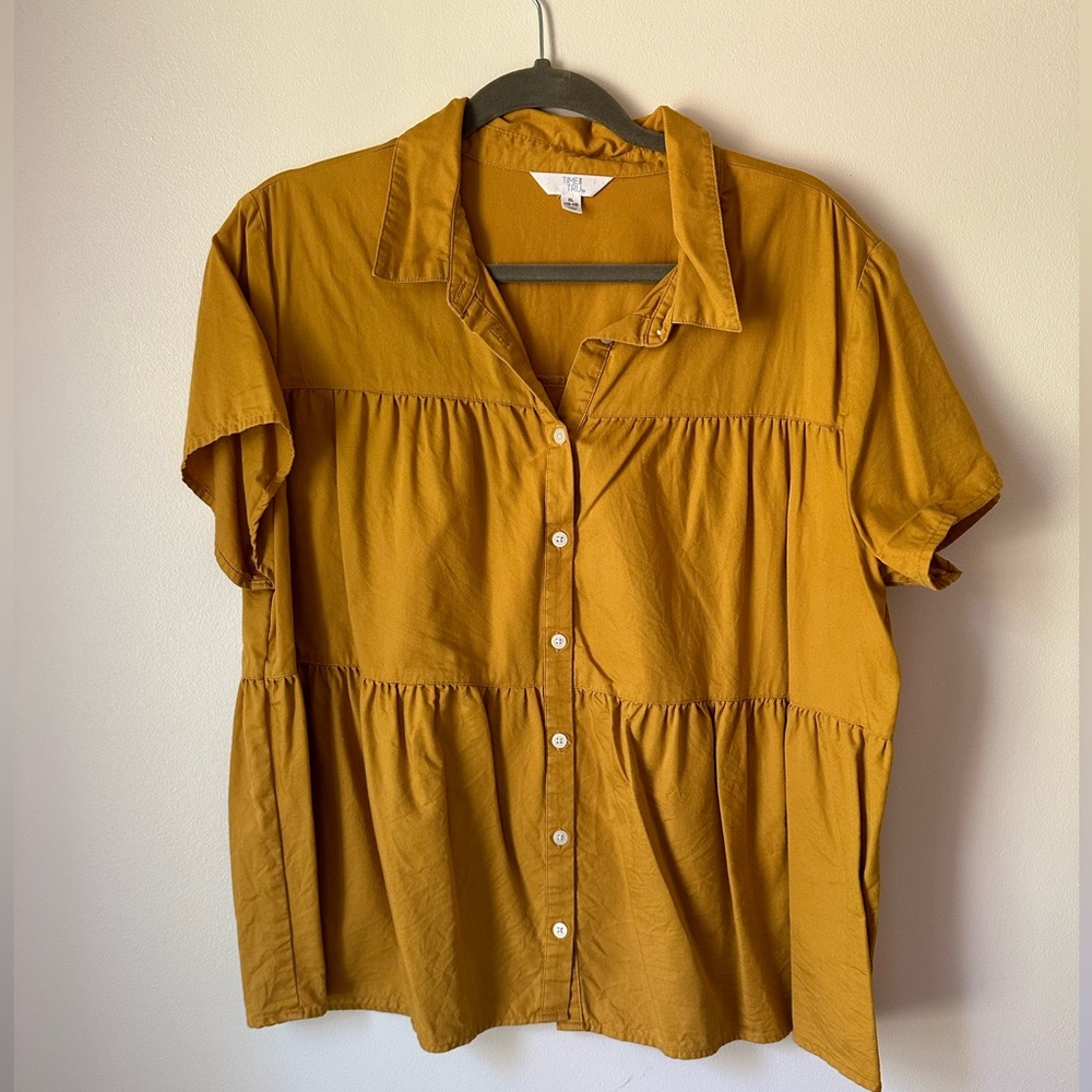 Button down mustard blouse